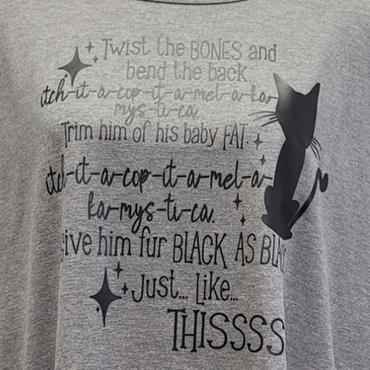 Hand Printed Upcycled Womens Medium Hocus Pocus Twist The Bones Spell Top
