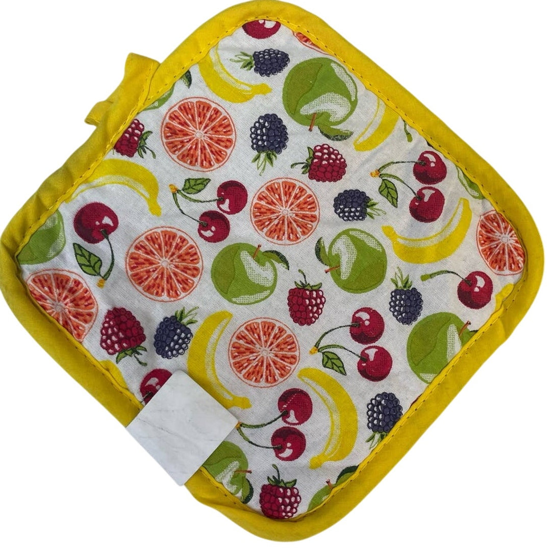 3 Fruit Lemon Orange Cherry Banana Quilted Cotton Blend Square Potholders