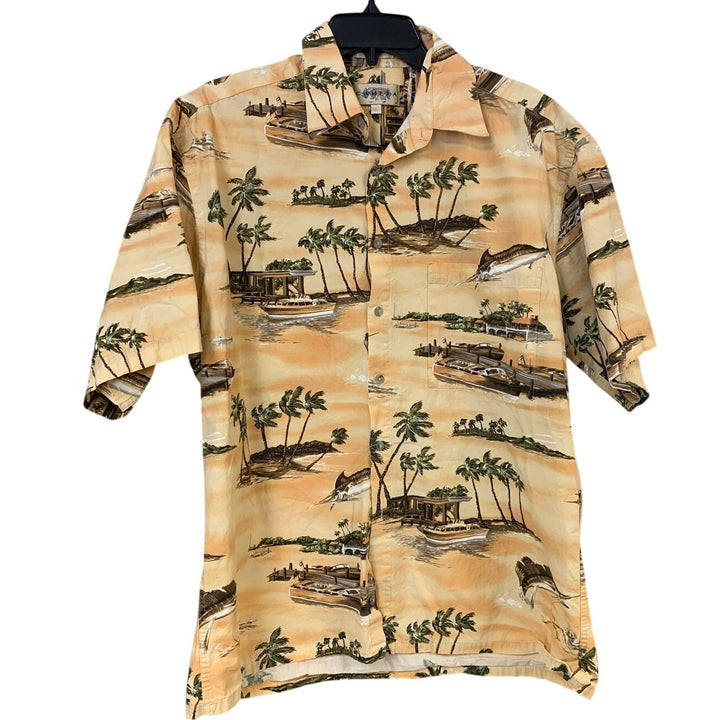 Lot of 2 Campia Moda Mens Large Cotton Tropical Short Sleeve Button Up Shirts