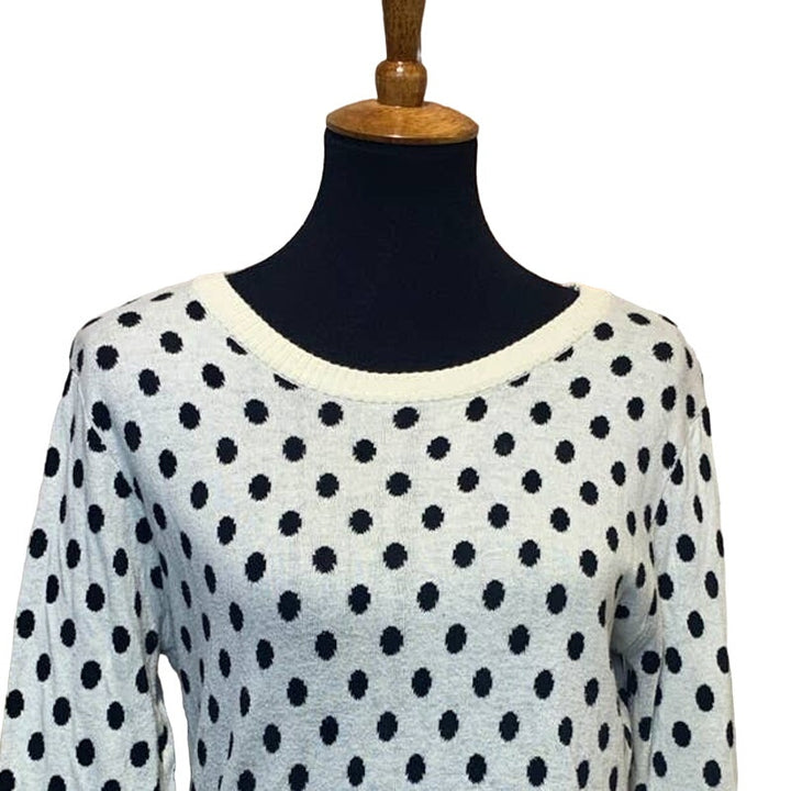 41 Hawthorne Womens Medium 100% Cotton Long Sleeve Polka Dot Crew Neck Sweater