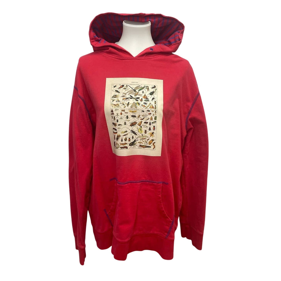 Hand Printed Upcycled XL Vintage Reference Book Insects Page Sweatshirt Hoodie