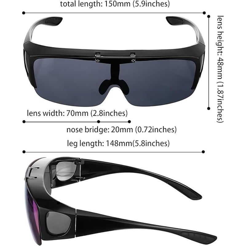 New Frienda 2 Pcs Black Shiny Blue Flip Sun Glasses Polarized Sports Sunglasses
