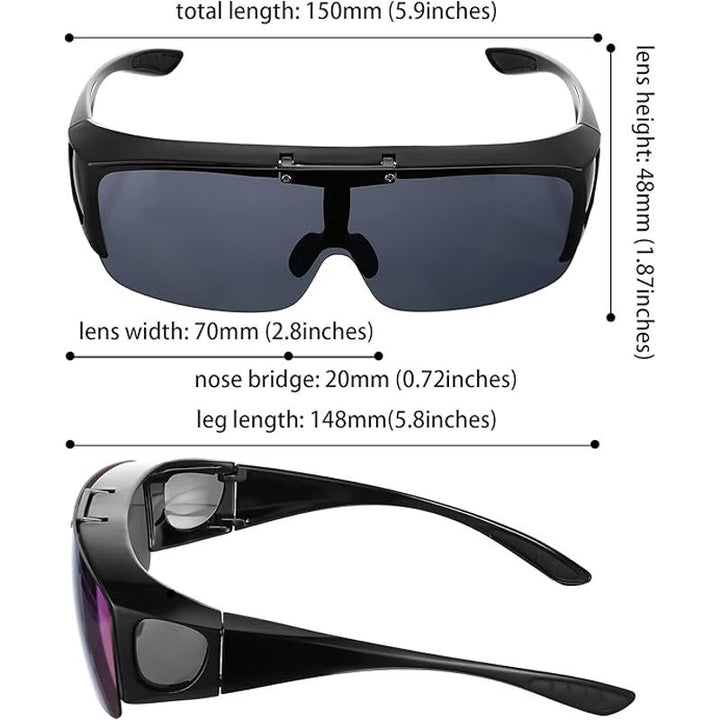 New Frienda 2 Pcs Black Shiny Blue Flip Sun Glasses Polarized Sports Sunglasses