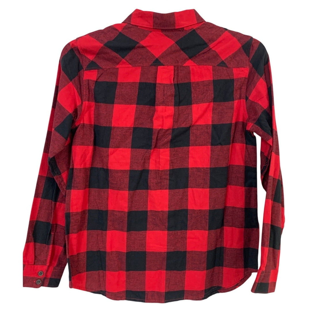 New Eddie Bauer Womens Small Red Black Plaid Forest Flannel Button Up Shirt