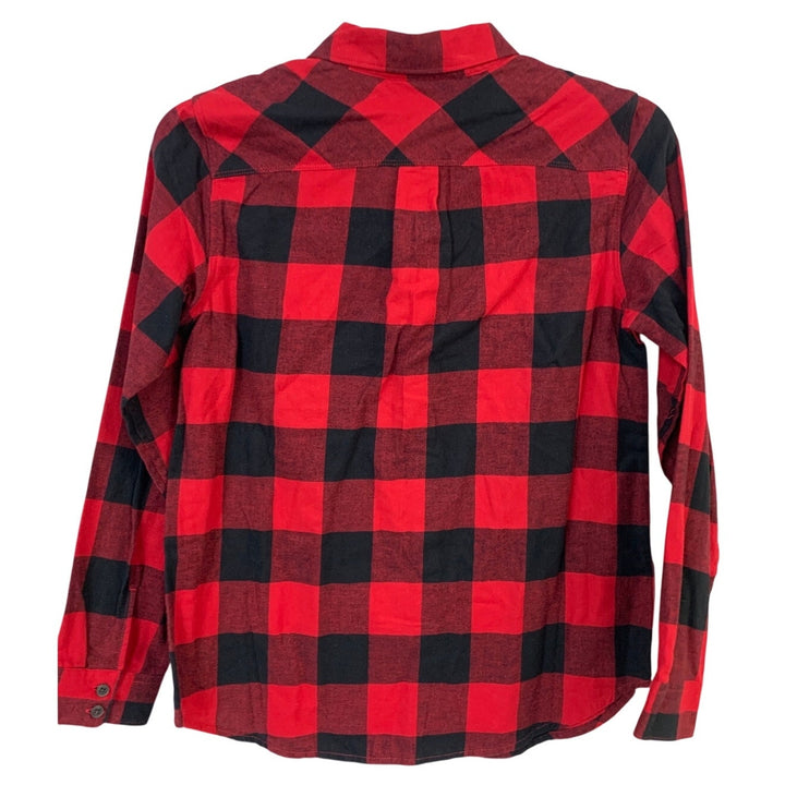 New Eddie Bauer Womens Small Red Black Plaid Forest Flannel Button Up Shirt