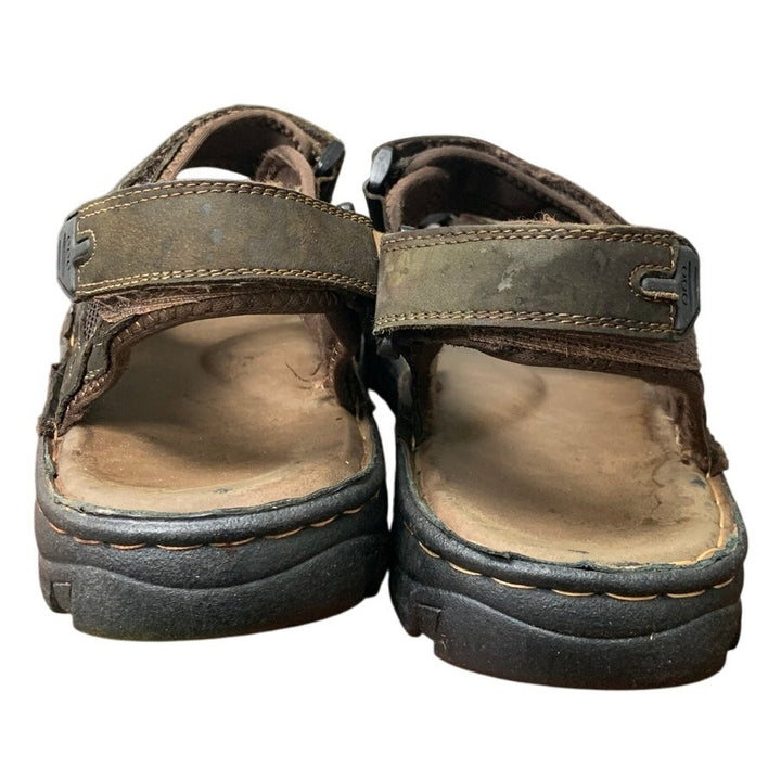 Jousen Mens 13 Brown Sandals Faux Leather Open Toe Hook Loop &amp; Fastener Shoes