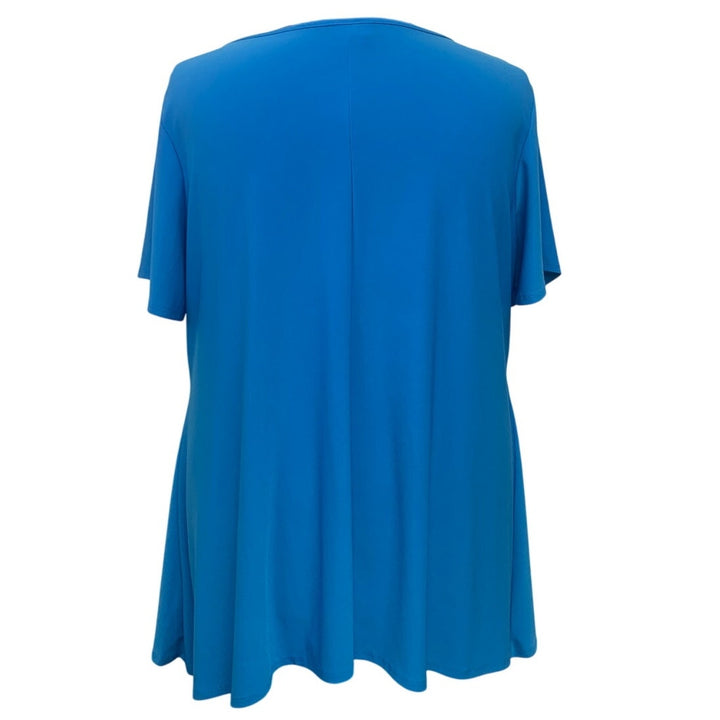 Avenue Womens Size 22/24 PolySpandex Short Sleeve Blue Key Hole Flowy Blouse