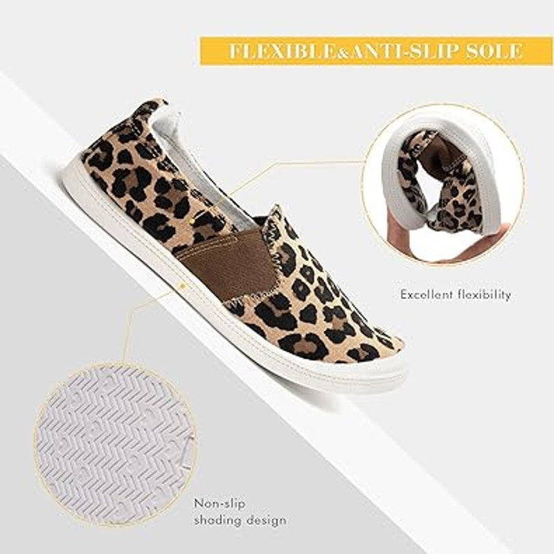 Funky Monkey Women Size 11 Tan Leopard Spot Slip On Low Top Canvas Sneaker Shoes