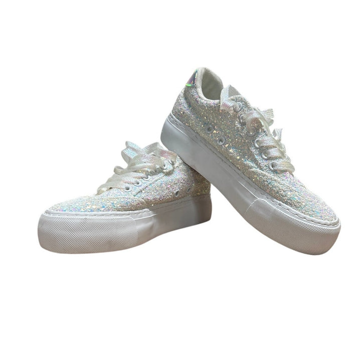 Jeekopeg Womens Size 6 White Glitter Platform Thick Sole Lace Up Walking Shoes
