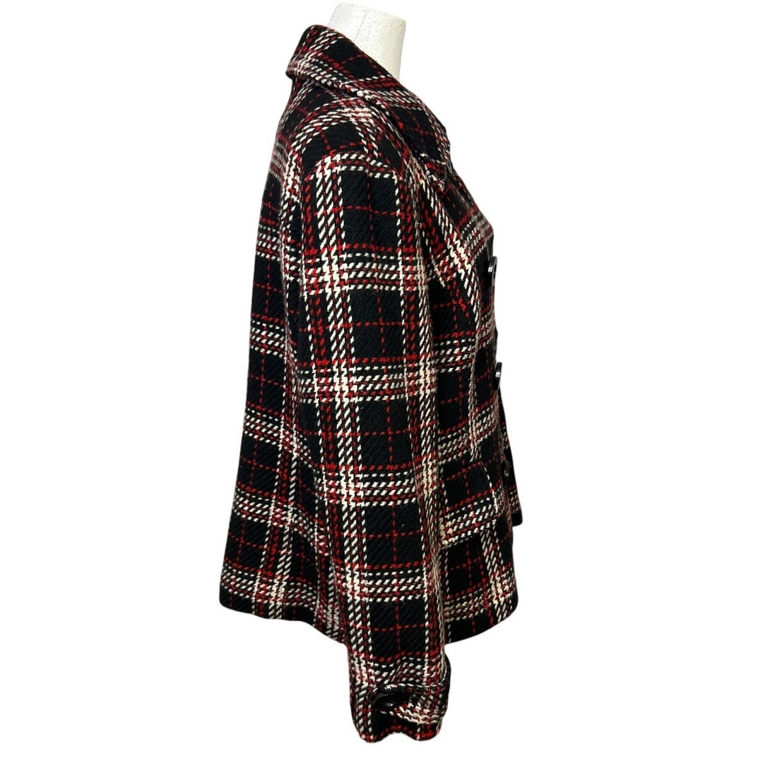 Charter Club Womens Size 14 Plaid Wool Blend Long Sleeve Collared Button Up Coat