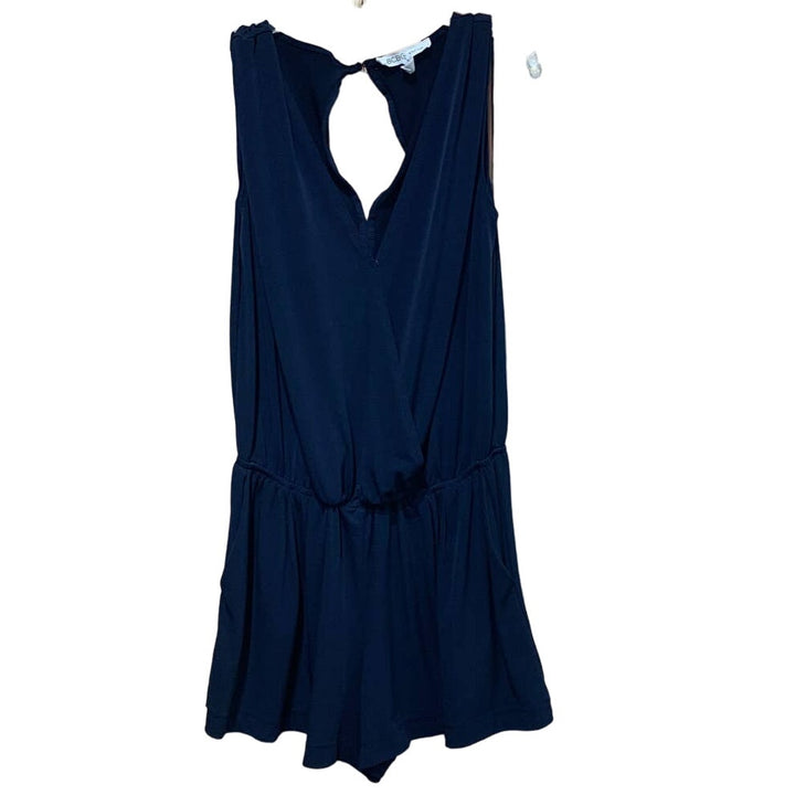 BCBGeneration Small Navy Blue Sleeveless Faux Wrap Keyhole Back Stretchy Romper