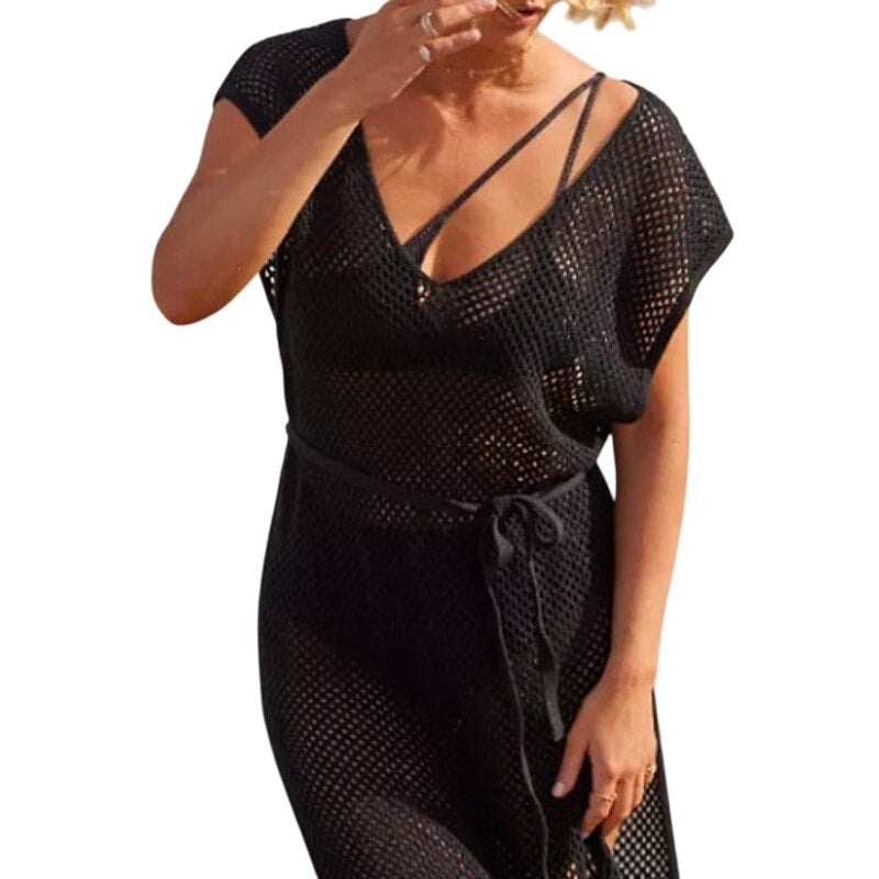 New Aerie Womens XS Crochet Mesh Swim Coverup Maxi Dress Crochet Pullover Cape