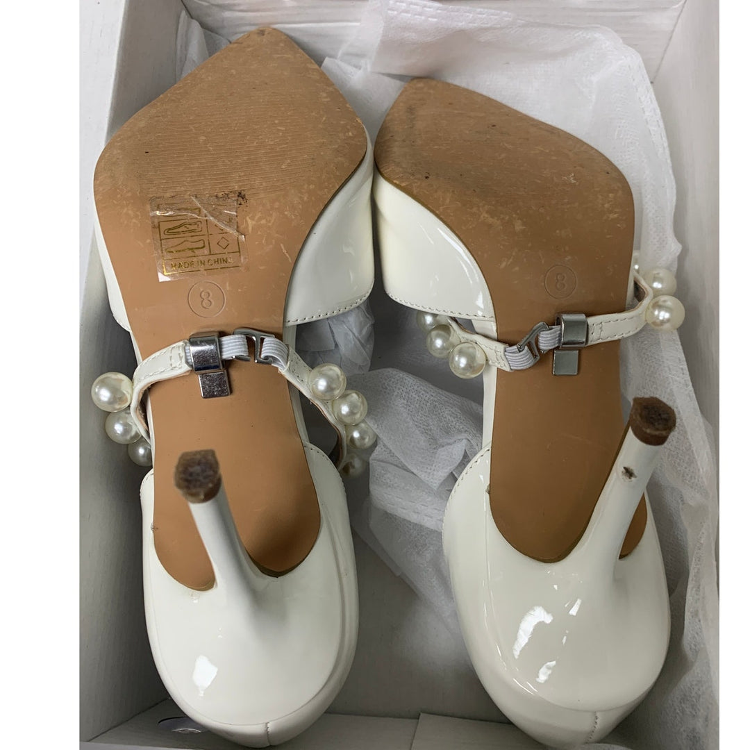 Dream Pairs Womens Size 8 White Pearl Closed Toe 3.5" Heel Pointed Toe Shoes