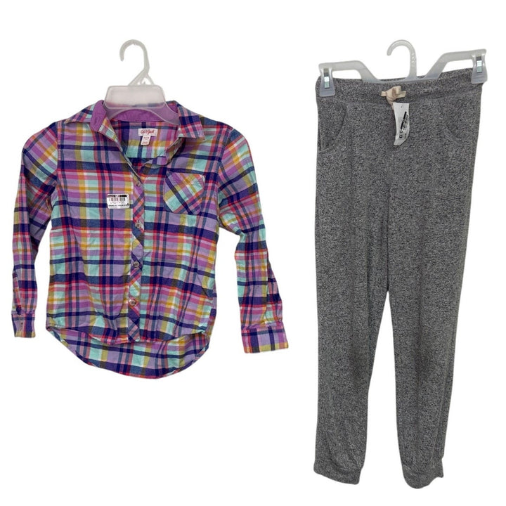2 New Cat &amp; Jack Girls Medium (7/8) Long Sleeve Button Up Shirt Jogger Pants