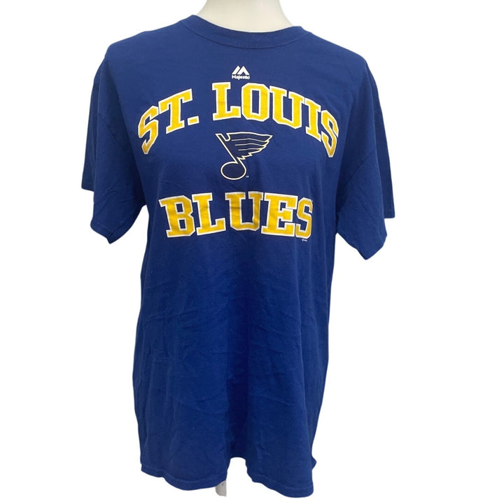 Majestic Mens Large St Louis Blues Hockey Short Sleeve Crew Neck Tee Shirt