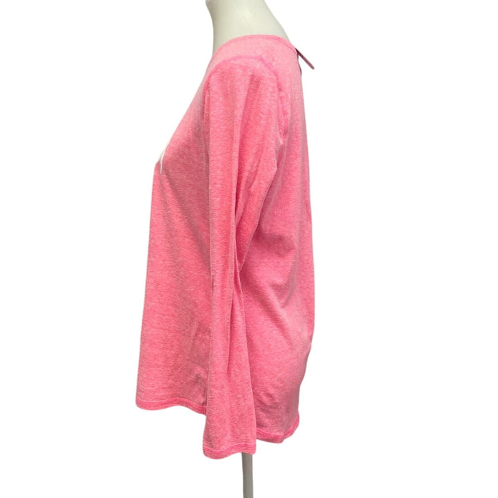 Hand Printed Upcycled Womens Medium Planet Earth Long Sleeve Crew Tee Shirt