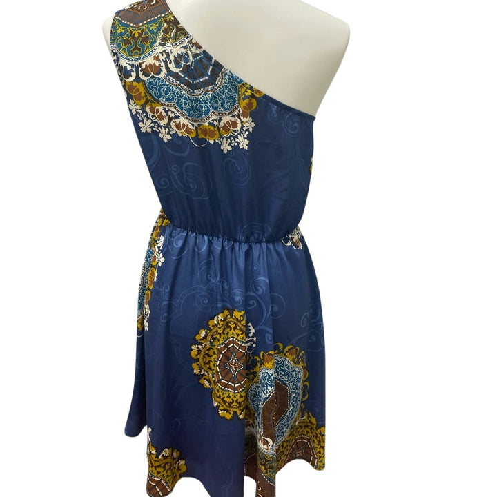 Love Notes Womens Medium One Shoulder Polyester Fit &amp; Flare Knee Length Dress