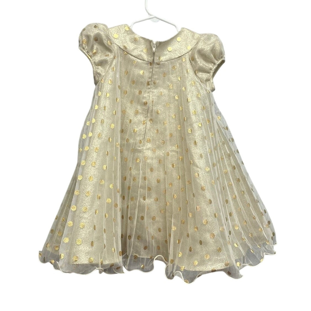 Jessica Ann Girls Size 4 Sleeveless Gold Metallic Polka Dot Pleated Formal Dress
