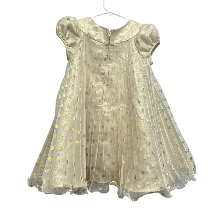 Jessica Ann Girls Size 4 Sleeveless Gold Metallic Polka Dot Pleated Formal Dress