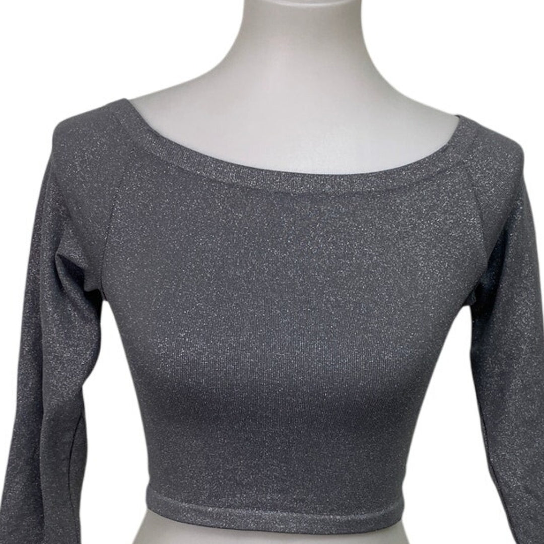New OFFLINE By Aerie Womens Large Cropped Silver Glitter Long Sleeve Workout Top