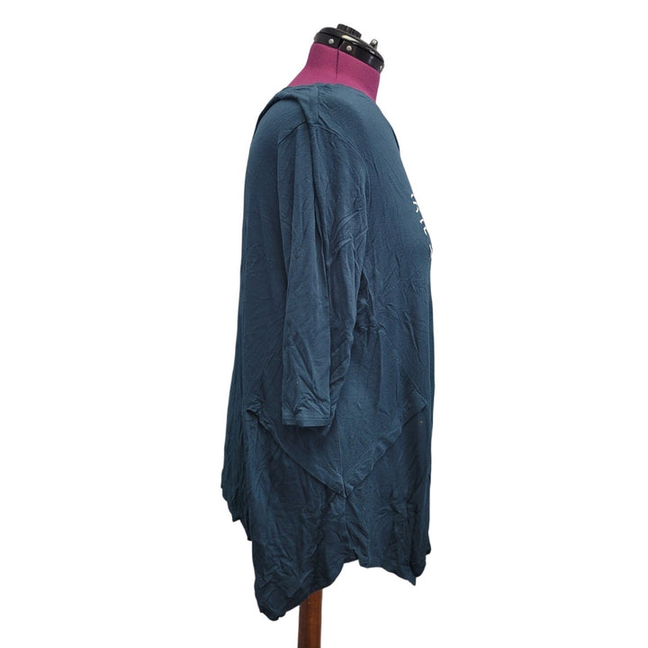 Hand Printed Womens Upcycled 2X Saving the Planet Superpower V-Neck Long Top