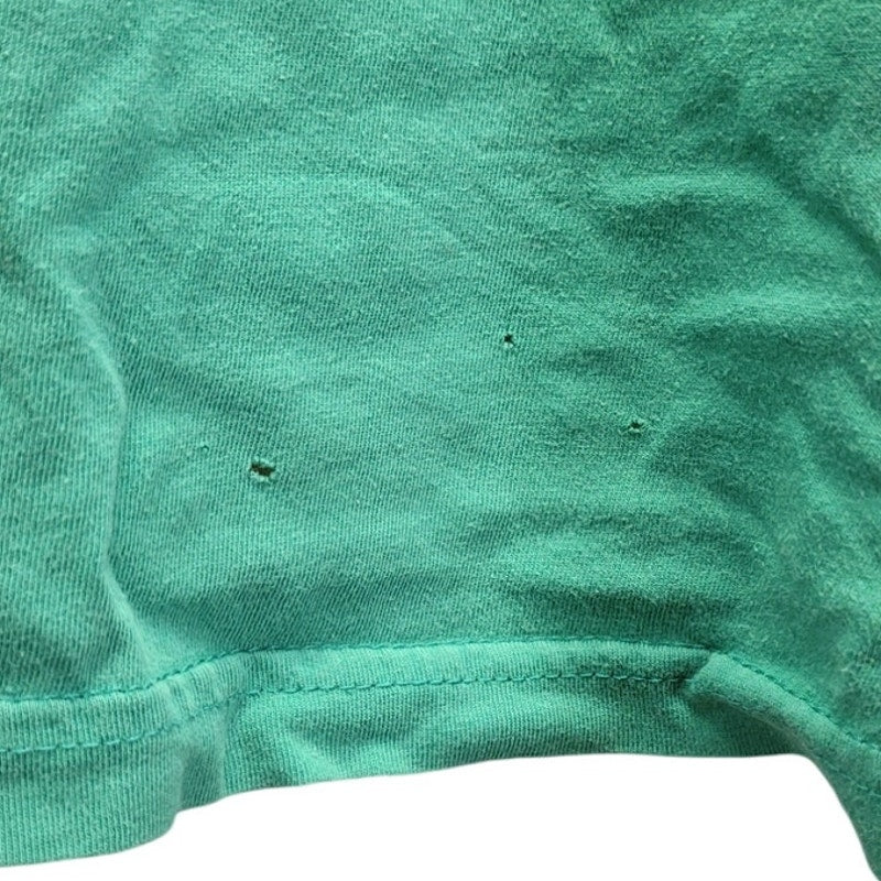 Hand Printed Upcycled Large Dragonfly on Green Cotton Blend V-Neck Tee