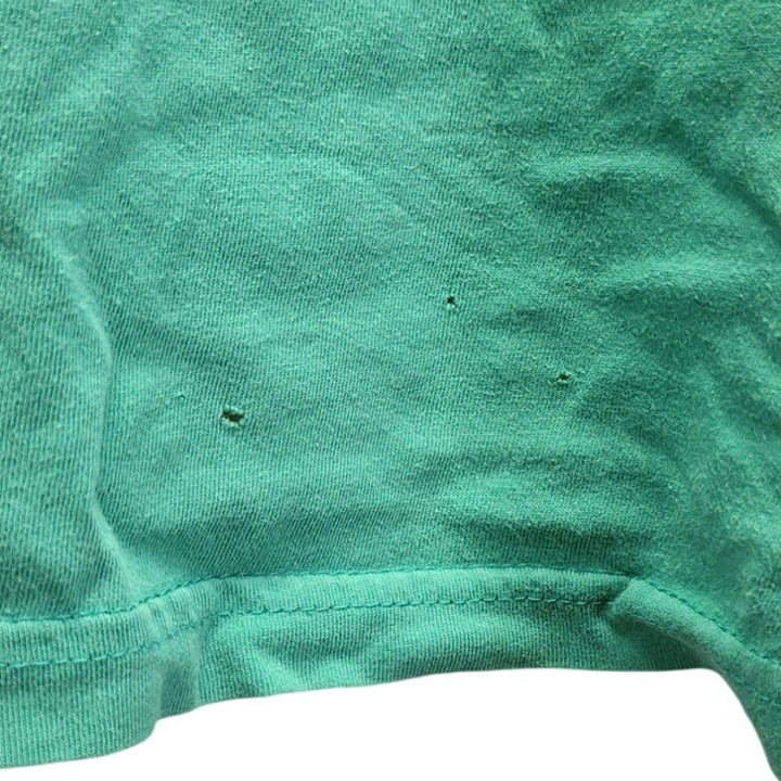 Hand Printed Upcycled Large Dragonfly on Green Cotton Blend V-Neck Tee
