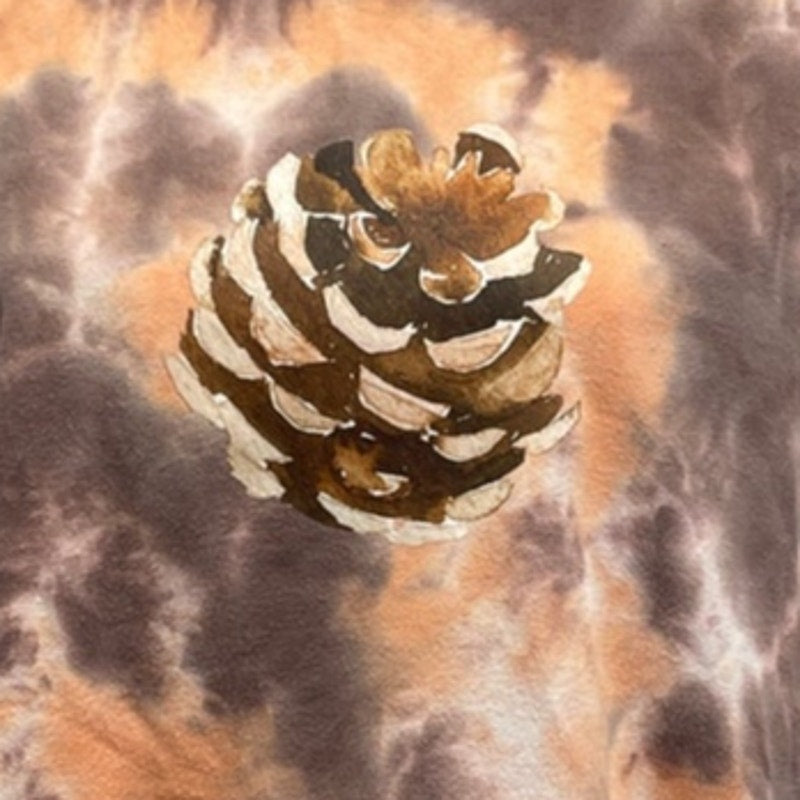 Hand Printed Upcycled Womens Small Tie Dye Pine Cone Long Sleeve Sweatshirt