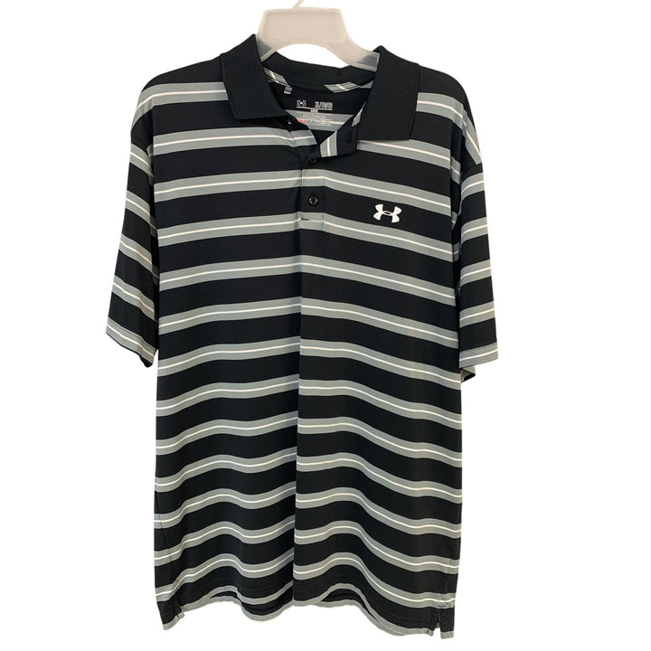 Under Armour Mens XL Black Loose Heat Gear Striped Short Sleeve Polo Shirt