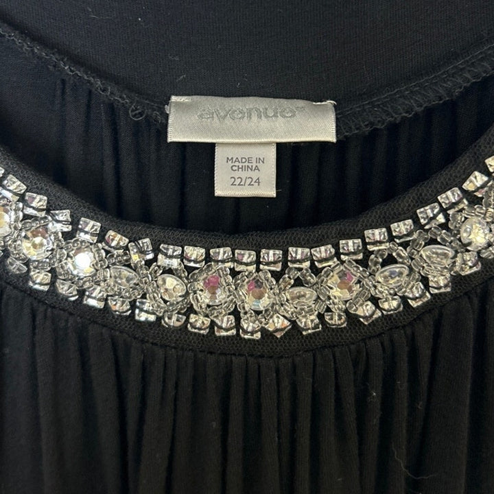 Avenue Womens Size 22/24 Black Beaded Rhinestone Collar Short Sleeve Blouse