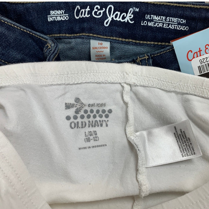 Lot of 2 Cat &amp; Jack Old Navy Girls Large (10/12) white Leggings Denim Blue Jeans