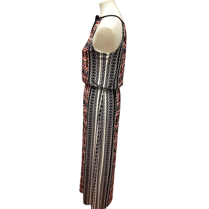 London Times Size 6 Geometric Stripe Sleeveless Front Tie Polyester Maxi Dress