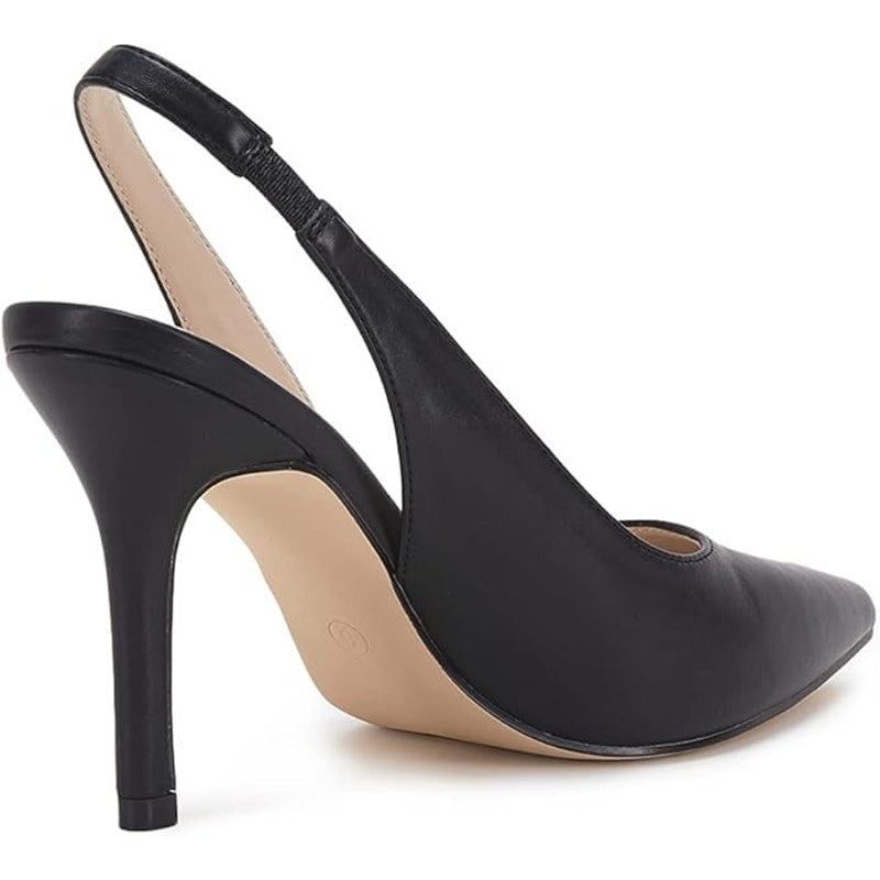 Trish Lucia Womens Size 8 Black Faux Leather Pointy Toe 4" Heel Slingback Shoes
