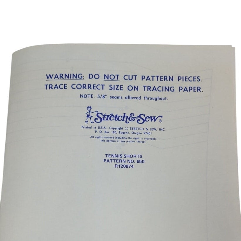 1974 Stretch &amp; Sew 650 Tennis Shorts Sewing Pattern, Complete &amp; Uncut