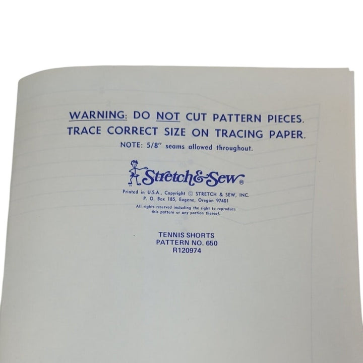 1974 Stretch &amp; Sew 650 Tennis Shorts Sewing Pattern, Complete &amp; Uncut