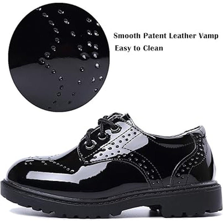 Dadawen Little Boys Size 1.5 Black Lace Up Faux Leather Oxford Dress Shoes