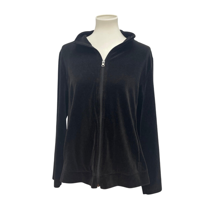 Talbots Womens XL Long Sleeve Full Zip Velour PolyCotton Collared Jacket Pockets