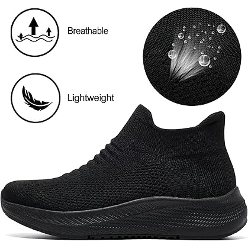 Shulook Womens Size 6.5 Black Mesh Slip On Breathable Comfort Walking Shoes