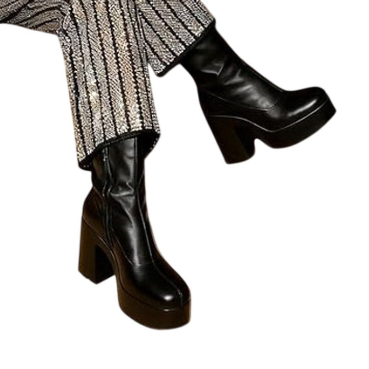 Dream Pairs Womens Size 8 Black Faux Leather Chunky Platform Gogo Ankle Boots