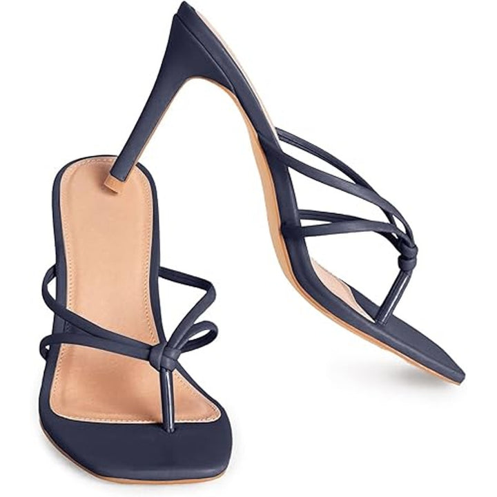 Coutgo Womens Size 8.5 Navy Blue Open Toe 4" Heel Strappy Slide On Sandal Shoes