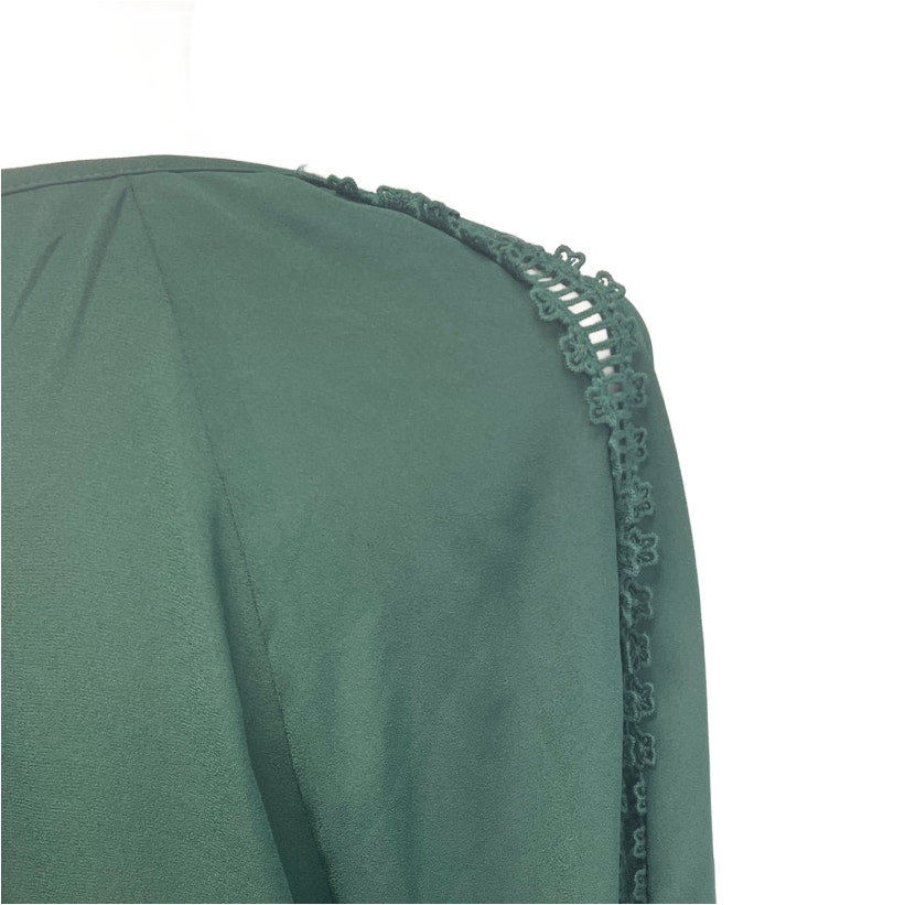 41 Hawthorne Womens Large Green Sheer Long Sleeve Lace Shoulder Striped Top