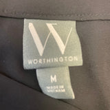 Worthington Womens Medium Sheer Tabbed Roll Up Sleeve V-Neck Polyester Blouse