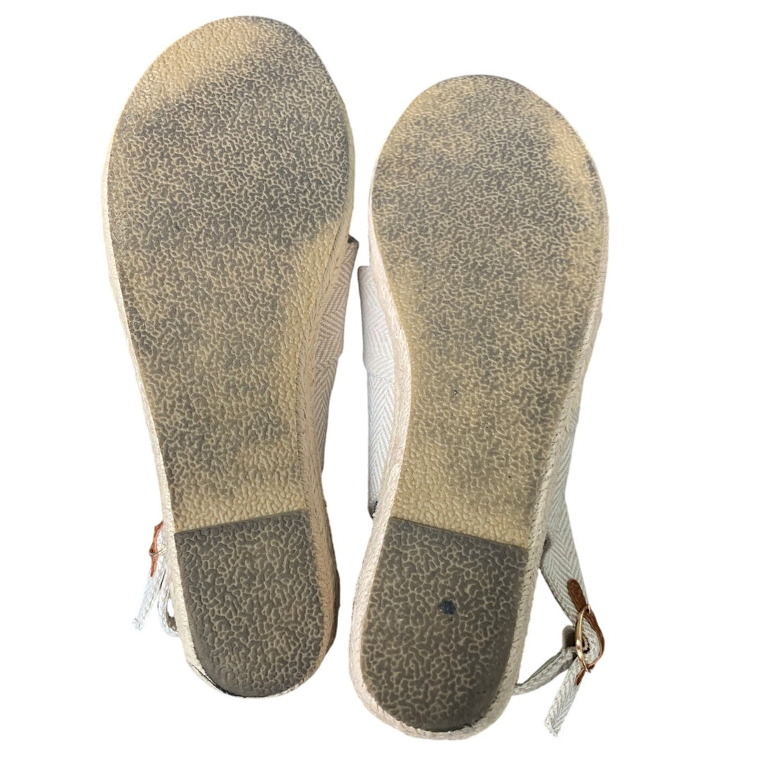 Mysoft Womens 8 Tan Canvas Open Toe Espadrille 2" Platform Buckle Sandals Shoes