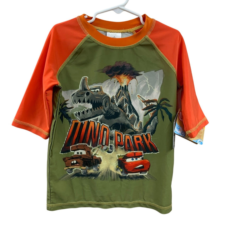 New Disney Cars on the Road Boys 7/8 UPF 50+ Swim Swimming Short Sleeve Shirt
