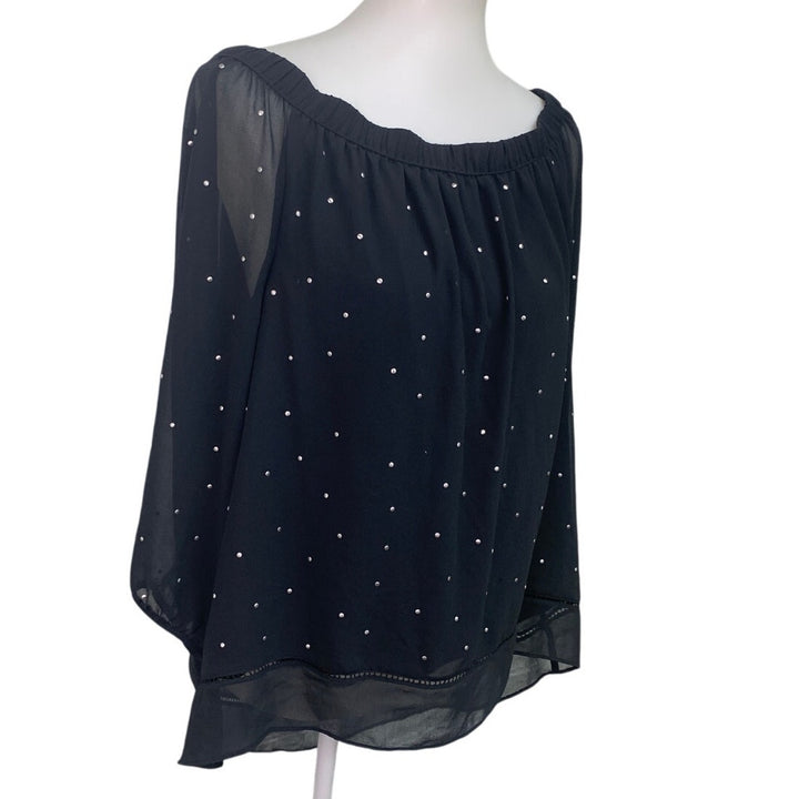 Maurices Womens Large Off The Shoulder Long Sleeve Sheer Metallic Studs Top