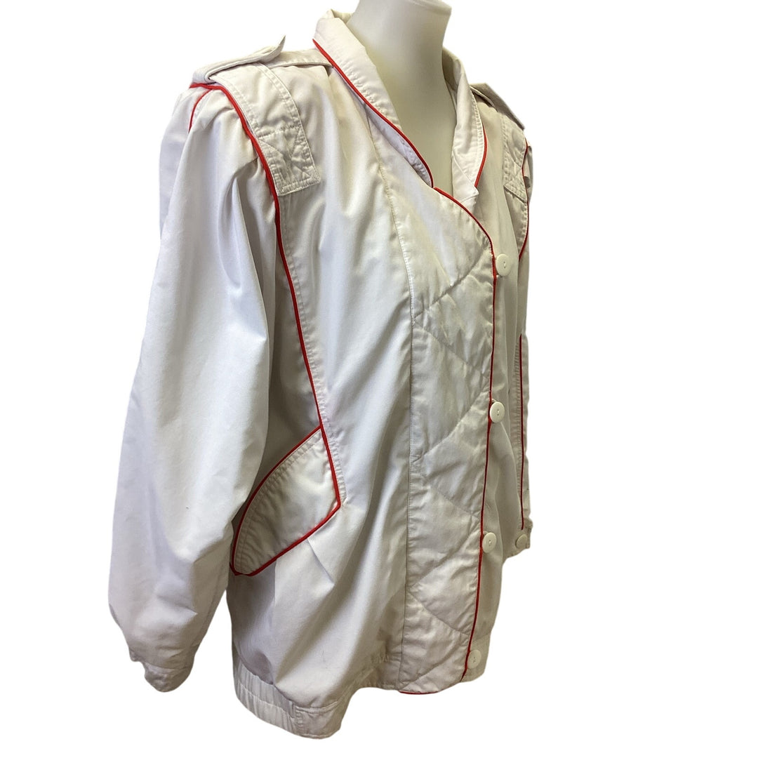 Vintage 1980s Mulberry Street Womens Medium White Button Up PolyCotton Jacket
