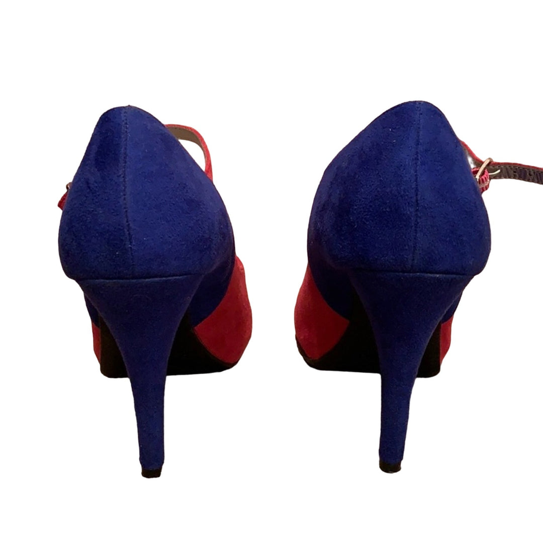 Xappeal US Size 8.5 Swank Pink Colorblock Faux Suede Strappy Peep Toe 4" Heels