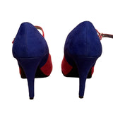 Xappeal US Size 8.5 Swank Pink Colorblock Faux Suede Strappy Peep Toe 4" Heels