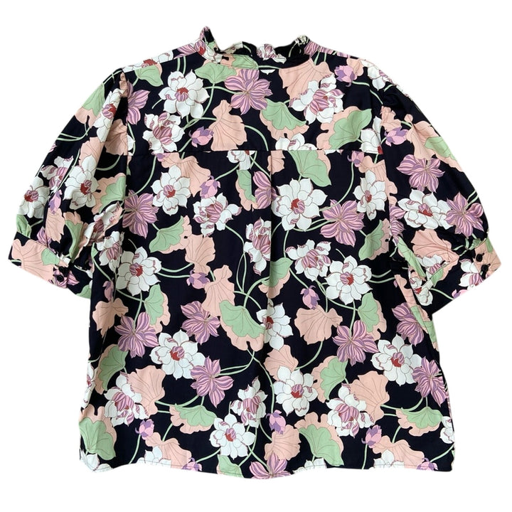 NWT New Who What Wear Womens XXL 100% Cotton Floral Short Sleeve Button Up Top
