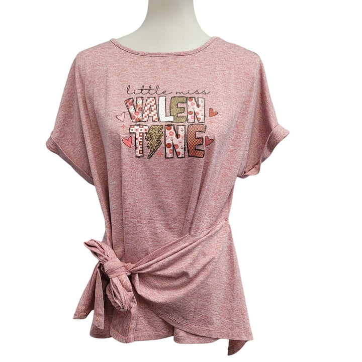Hand Printed Upcycled Womens Large Little Miss Valentine Short Sleeve Blouse